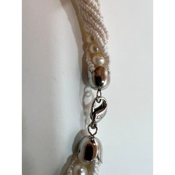 VTG Lee Sands Twisted 24" Necklace Lustrous White Freshwater Pearls & Seed Beads - Picture 3 of 8